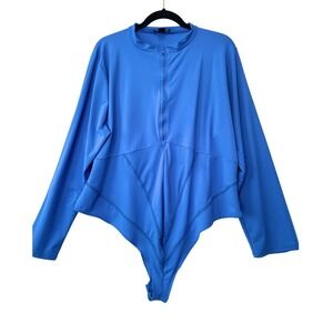 PrettyLittleThing Bodysuit Womens 20 Blue Zip Front Long Sleeve Mock Neck Thong